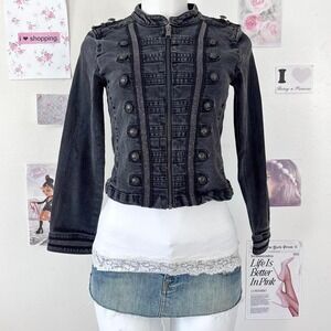 Guess Y2K Black Acid Wash Rhinestone Military Denim Jacket — McBling / Grunge